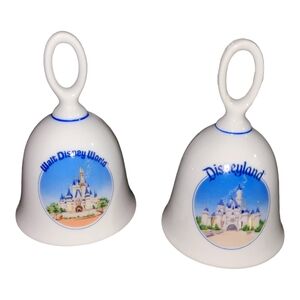 Walt Disney World Castle Souvenir Bell Porcelain Japan White Blue 5 inch Tourist